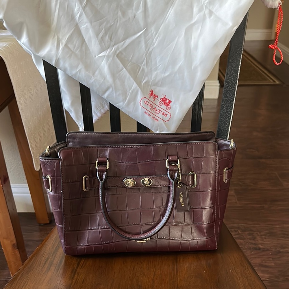 Coach Burgundy Croc-Embossed Satchel “Swagger 27”